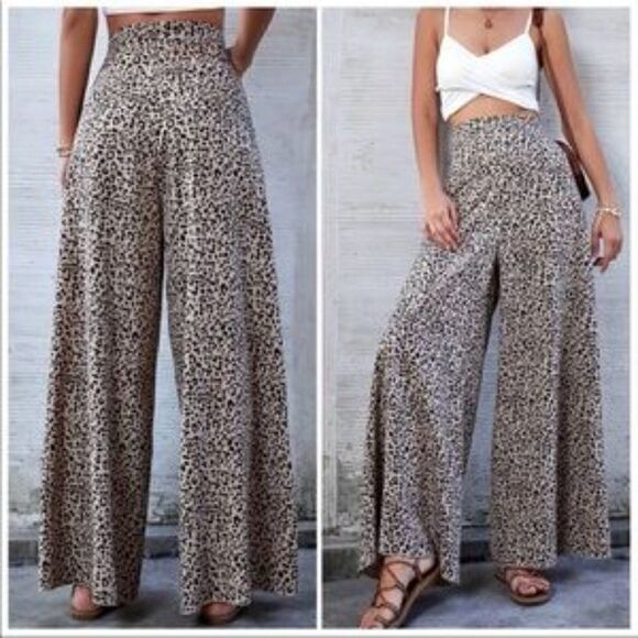 Leopard Print High Waisted Wide Leg Pants - Picture 1 of 10